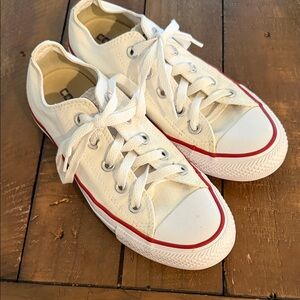 Stylish White Canvas Sneakers with Red Accents